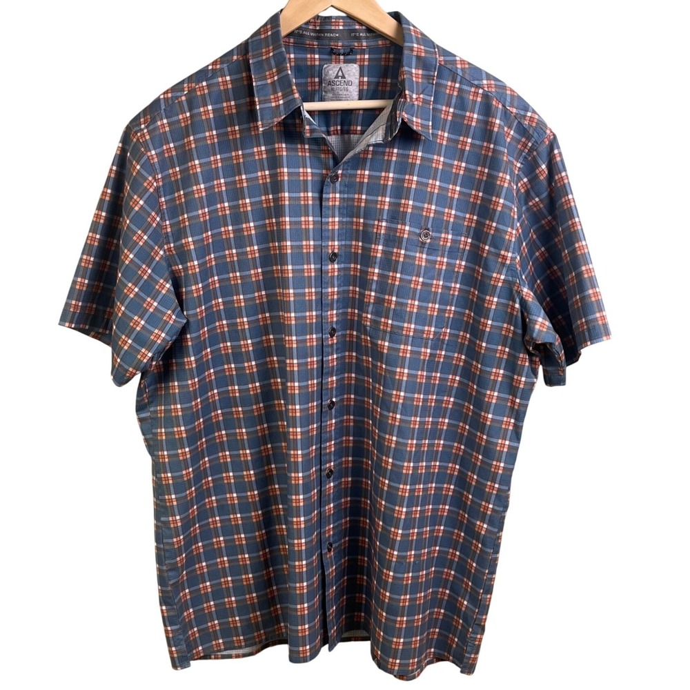 Set 2 Ascend Blue Cream Multicolored Check Short Sleeve Button Shirt Size XL - Picture 2 of 12